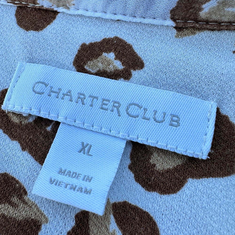 Charter Club Cream and Brown Leopard Print Peasant Blouse - Picture 8 of 9